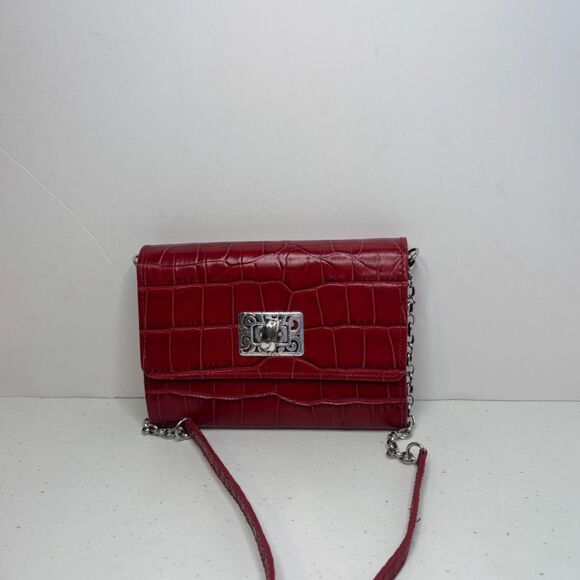 Brighton Lipstick Red Croc Leather Crossbody Bag Womens Chain Designer Purse - Picture 4 of 12